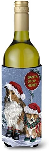 Богатства на Каролина PPP31888LITER SHELTIE Christmas Santa Stop Stop Wine Showger Hugger, шише ладилни ракави Hugger машина