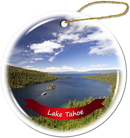 Феданг декор езеро Тахое Божиќ украсен порцелан двострана керамички украс, 3 инчи