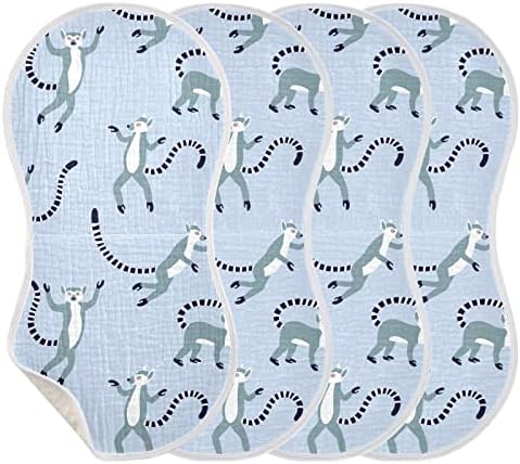 Егзотични лемури на Yyzzh, симпатична животинска муслинска крпа за бебе за бебе 4 пакувања памучни бебиња за миење садови