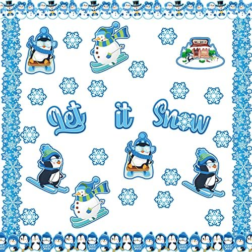 83 парчиња зимски билтени граници налепници пингвин снегулка снежна табла украси Оставете ги снежни снегулки само лепила wallидни декорации за детски училишни училн