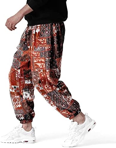 Менс харем панталони цветни печати за печатење на памучна улична памучна улична облека хипи јога панталони