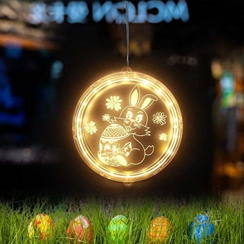 Верчеко прозорец виси светла за велигденска декорација LED зајаче зајак за зајак за лов на јајца пролетен одмор врата патека