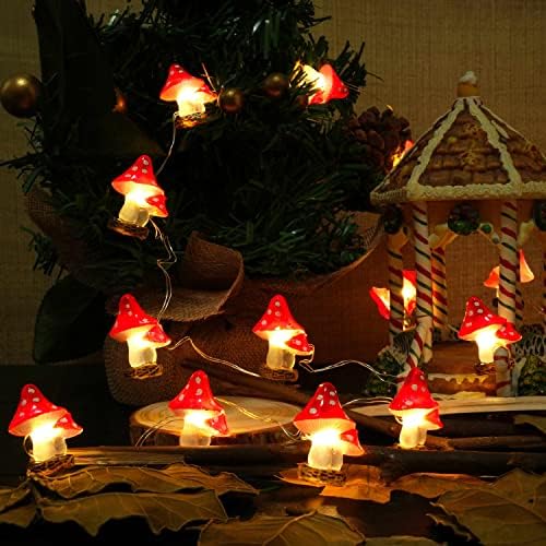 Синциски декор на печурки Синџија, 40 -тина естетски светла, батерии оперирани Божиќни светла, девојчиња спална соба во затворен