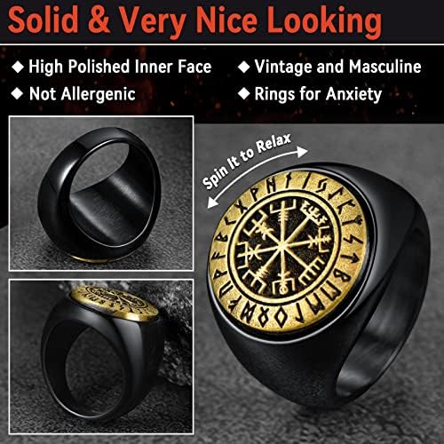 Faithheheart Viking Compass Spinner Rings For Men Women, не'рѓосувачки челик/18K злато позлатено норвешки вегевир fidget прстени