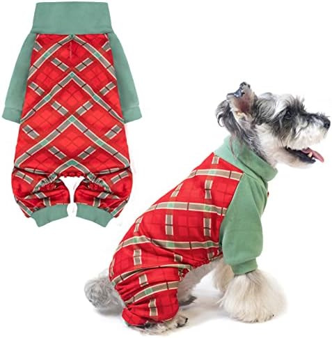 Убавина Зимски кучиња пижами PJS Onesie за Божиќна празнична облека, карирана облека за кучиња од руно за мали средни кучиња,