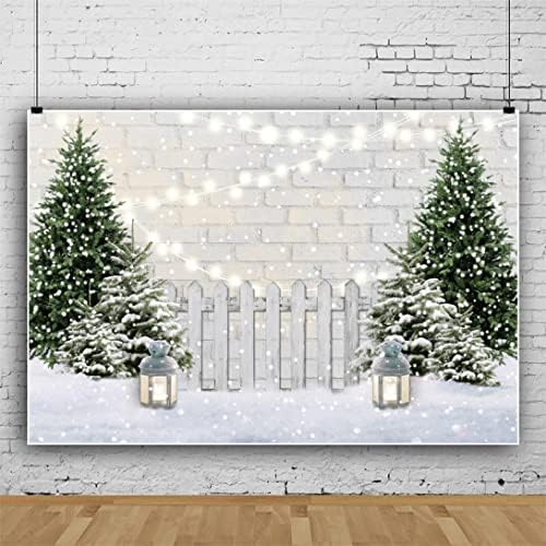 Cheeseandu 7x5ft Божиќна фотографија позадина, новогодишна рустикална ограда снег декор позадина забава фотографија банер за
