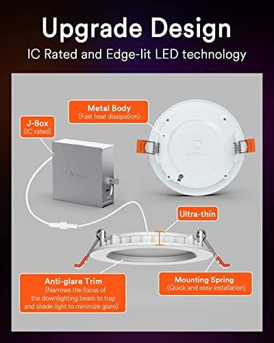 Lumary Smart LED вдлабнато осветлување 6 инчи 13W 1100LM паметни WiFi вдлабнати светла ултра-тенки и анти-сјајни трим со работа
