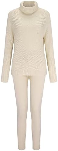 Џемпери за пулвер за жени плетени костуми со костим со цврста панталона костум топла мека две парчиња сет случајна исечена блуза