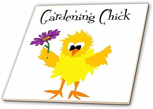 3дроза Симпатична Смешно Градинарство Пилешко Пилешко Со Маргаритка Цвет Цртан Филм-Плочки