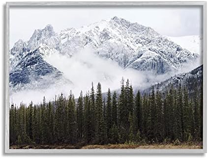 Службени индустрии снежни планински врвни елки дрвја модерна фотографија сива врамена wallидна уметност, 20 x 16, надвор од белата боја