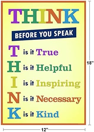 Знак во училницата Размислете пред да зборувате Мотивален инспиративен знак Yellowолта наставничка за едукација Учење Домашни