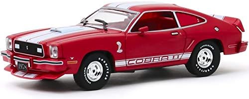 1978 Ford Mustang II Cobra II црвена со бели ленти и црвен ентериер 1/43 Diecast Model Car By Greenlight 86337