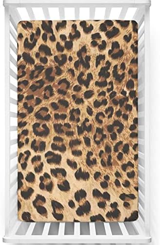 Леопард печати тематски вграден креветче за креветчиња, стандарден душек за креветчиња, ултра мек материјал -баби за креветчиња