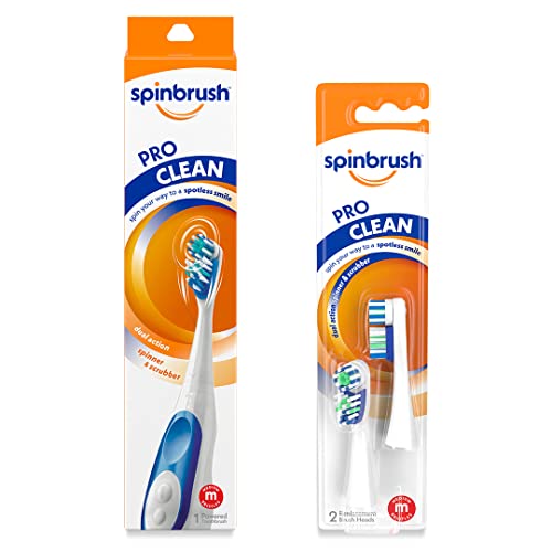 Spinbrush Pro чиста четка за заби, средни влакната, 1 броење со Arm & Hammer Pro Clean Medium- Вклучува 2 глави за замена- за