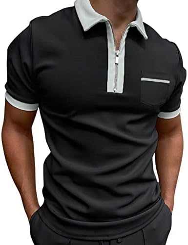 XXBR машки обични поло -кошули со патент вратот кратки ракави голф врвови летна боја блок крпеница кошула со предниот џеб